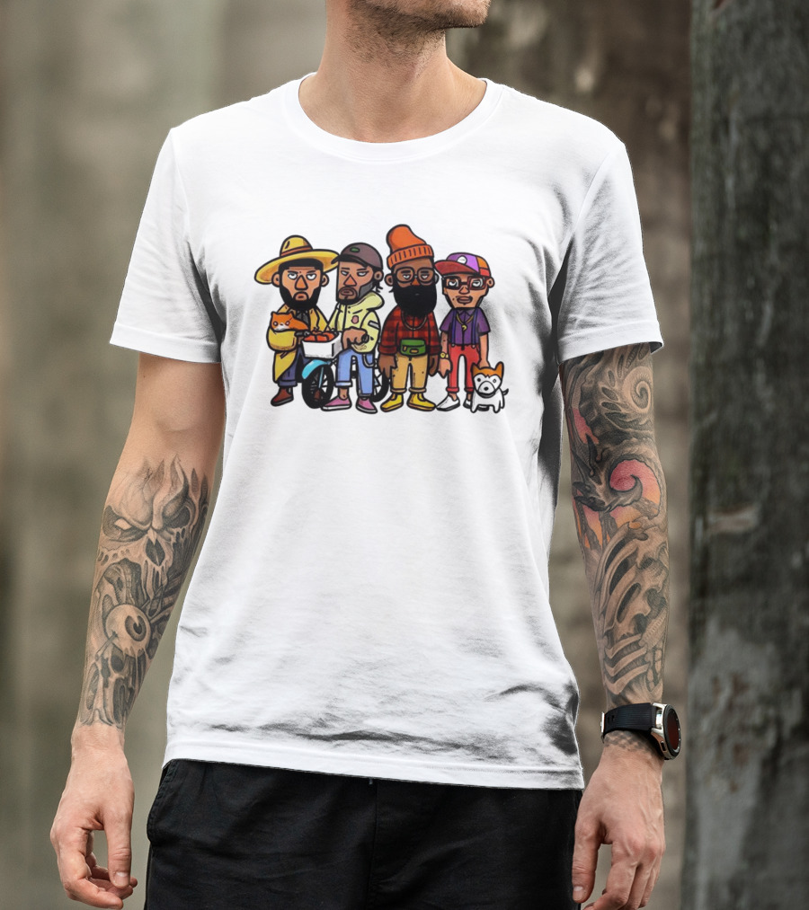 Hipster Clips Cartoon Characters With Pets And Accessories T-Shirt