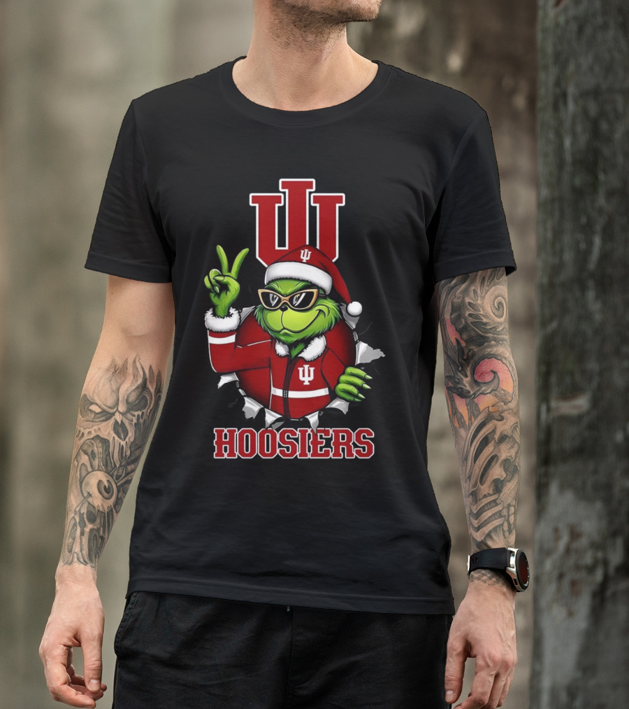 Grinch Indiana Hoosiers Christmas IU Santa T-Shirt