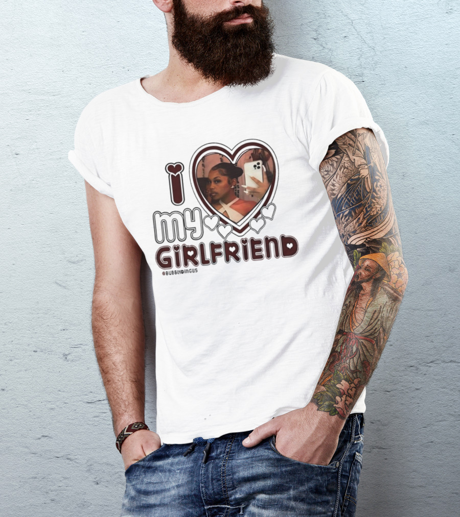 I Love My Girlfriend Heart Photo Bubblydingus T-Shirt