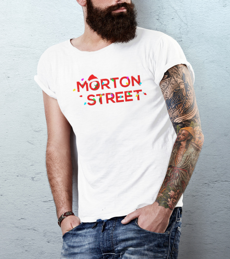 Morton Street Christmas Lights And Santa Hat T-Shirt