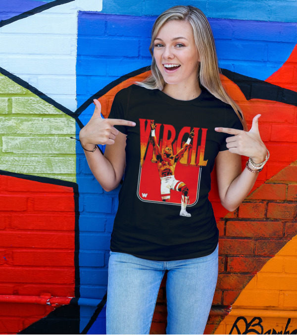 Virgil Wrestling Iconic Pose With Red Background And White Boots T-Shirt