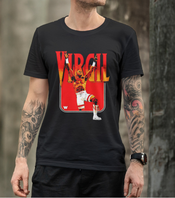 Virgil Wrestling Iconic Pose With Red Background And White Boots T-Shirt
