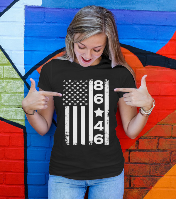 8646 Impeach Biden 46 Distressed American Flag T-Shirt