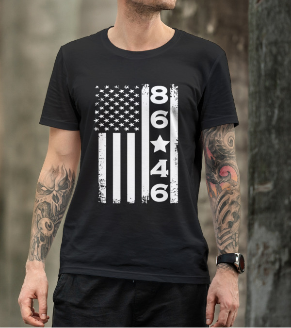 8646 Impeach Biden 46 Distressed American Flag T-Shirt