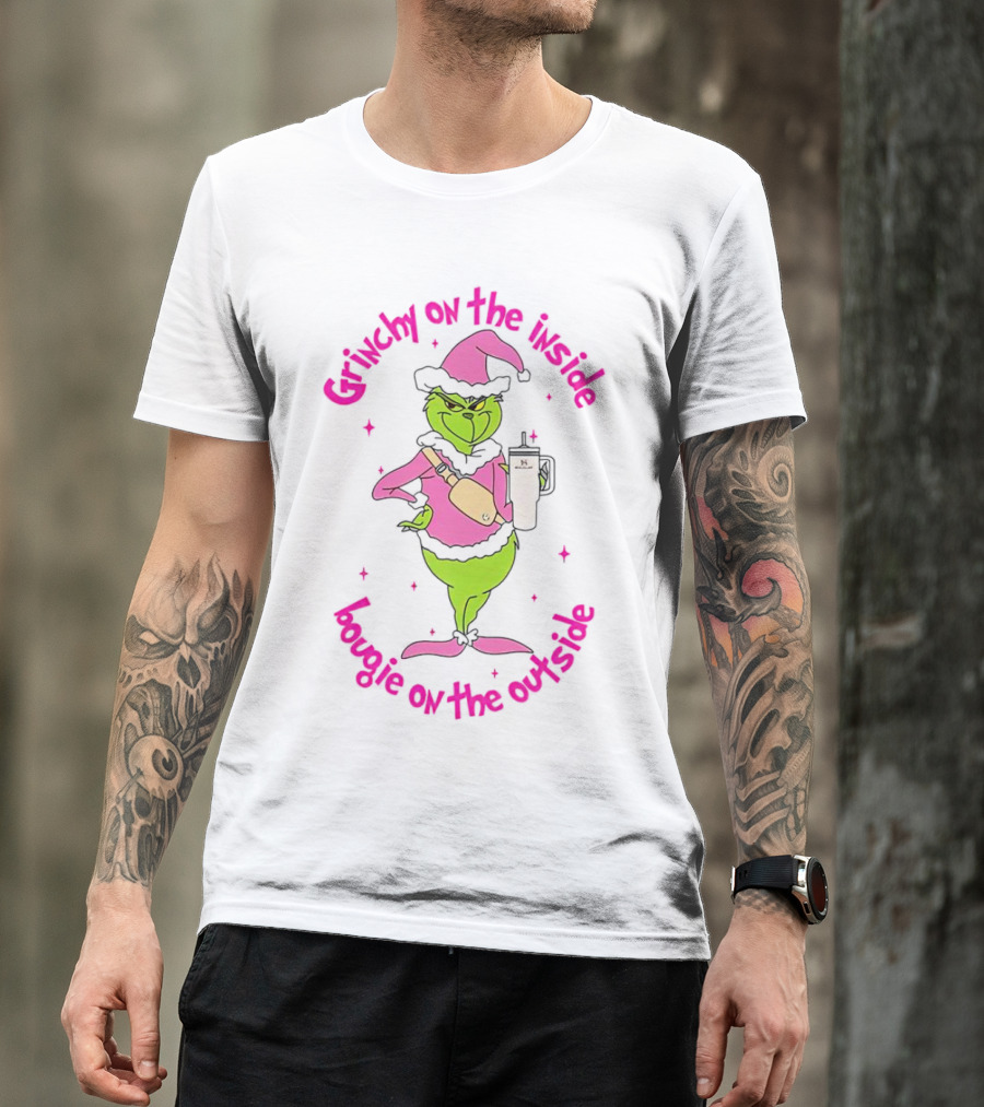 Grinchy On The Inside Bougie On The Outside Pink Hat Coffee Mug Christmas T-Shirt