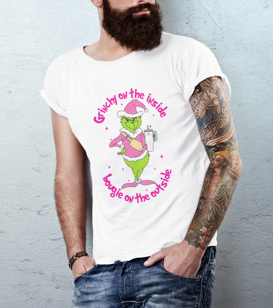 Grinchy On The Inside Bougie On The Outside Pink Hat Coffee Mug Christmas T-Shirt