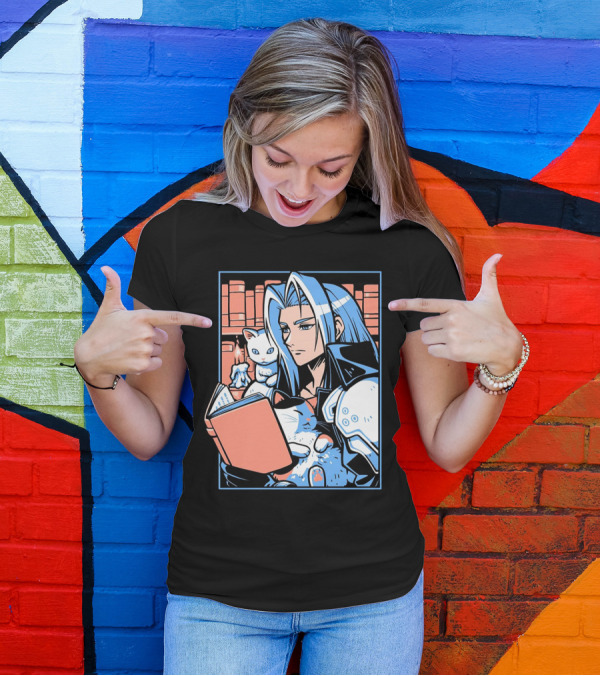Sephiroth Reading In Basement Library With Cats And Books T-Shirt
