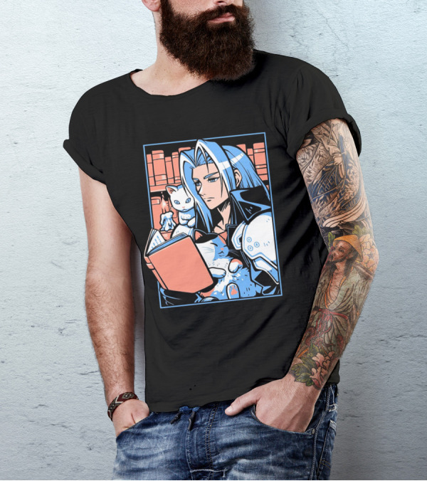 Sephiroth Reading In Basement Library With Cats And Books T-Shirt