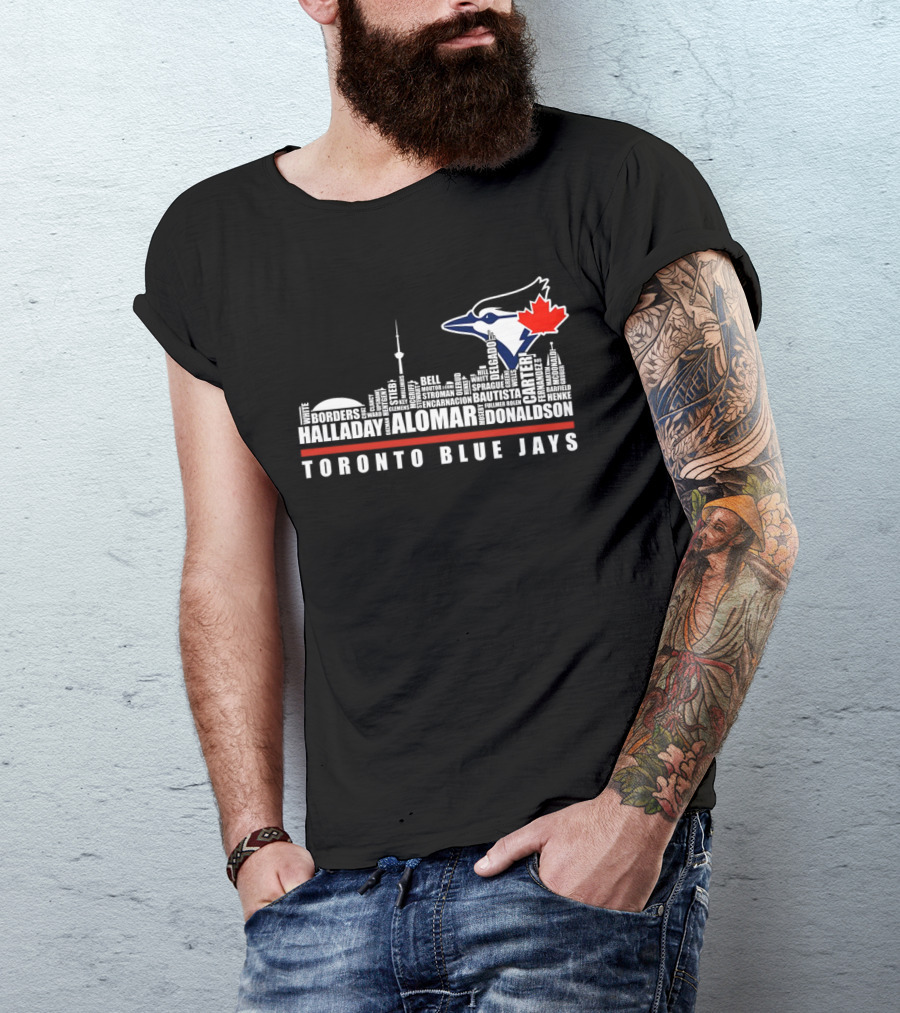 Toronto Blue Jays Skyline Names Halladay Alomar Carter Donaldson Toronto City T-Shirt