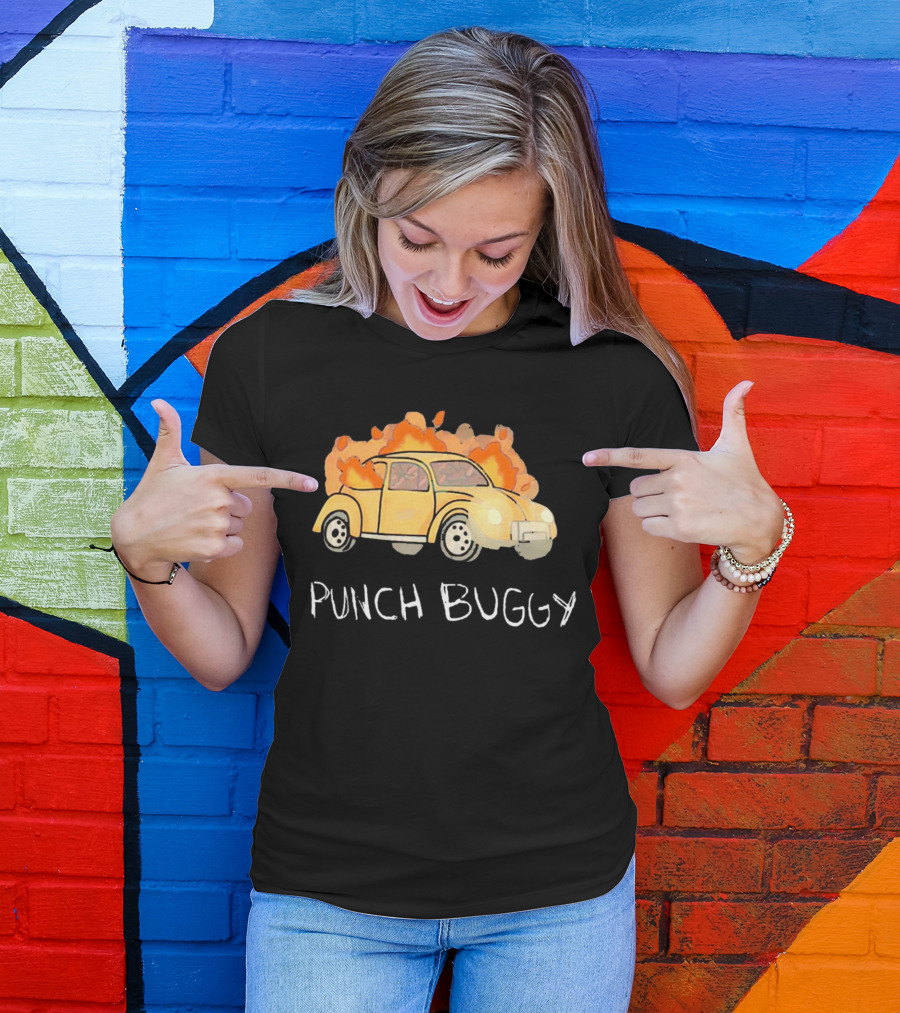 Punch Buggy Car On Fire Iconic Flames Image T-Shirt
