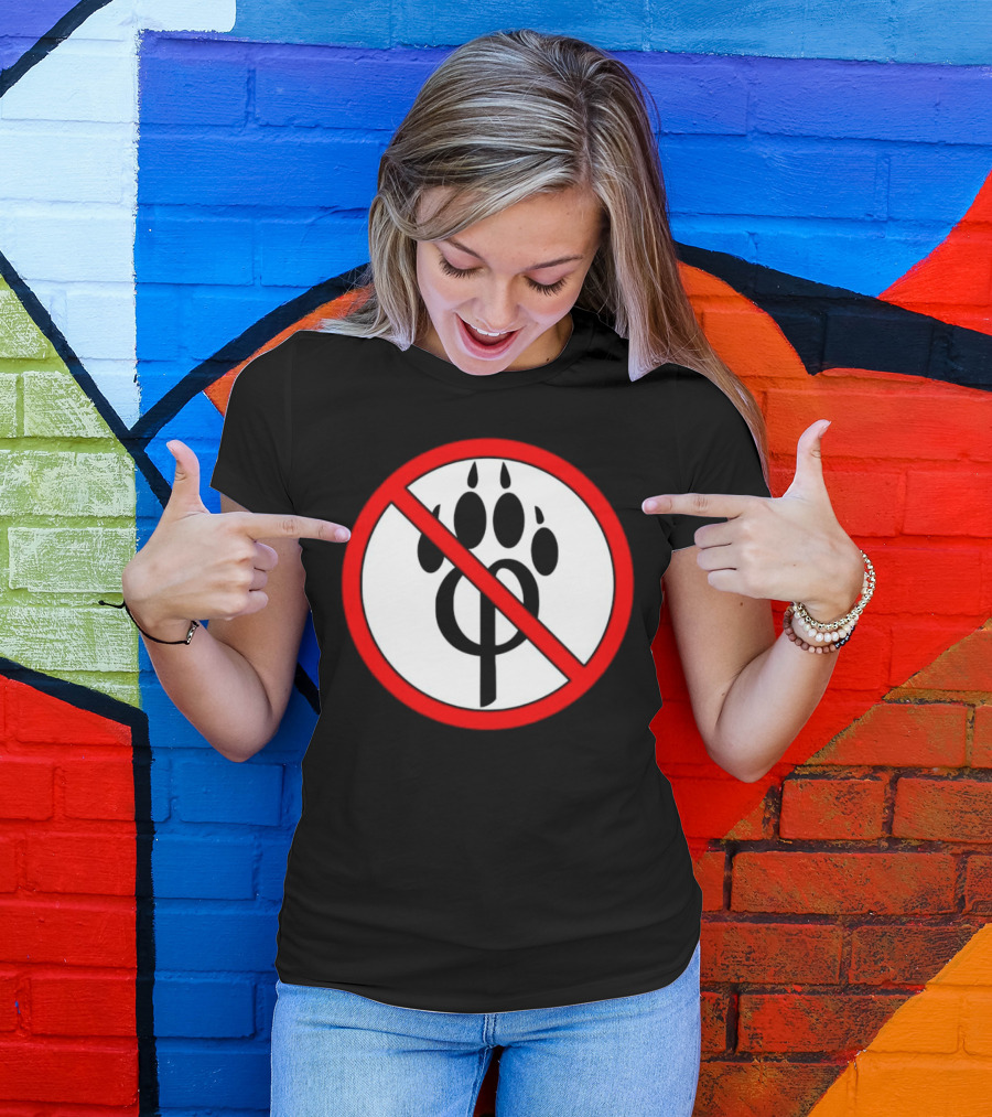 Anti Furry Paw Symbol With Red Prohibition Circle T-Shirt