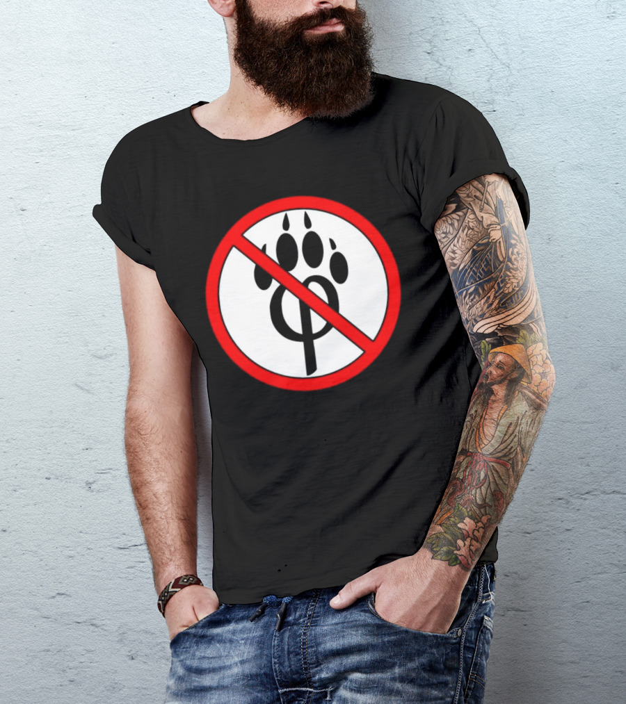 Anti Furry Paw Symbol With Red Prohibition Circle T-Shirt