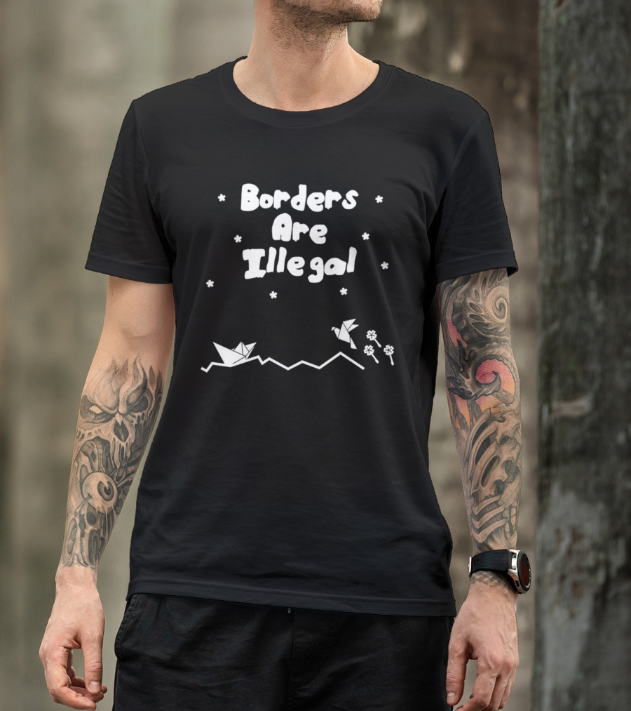 Borders Are Illegal Origami Boat And Bird With Flowers On Waves T-Shirt