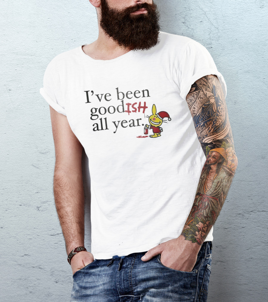 I’ve Been Good ISH All Year Christmas Cartoon Santa Hat Bunny T-Shirt