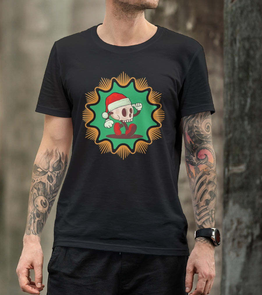 Skull Santa In Vintage Christmas Hat Badge T-Shirt