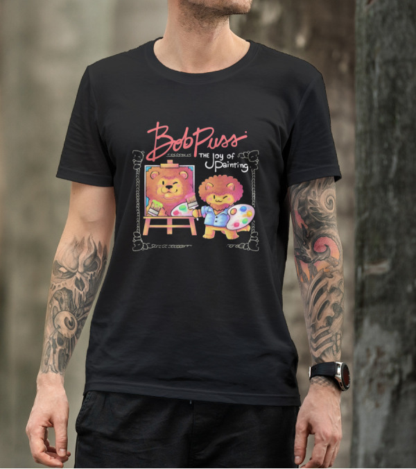 Bob Puss The Joy Of Painting Cat Lion Artist Palette And Easel T-Shirt