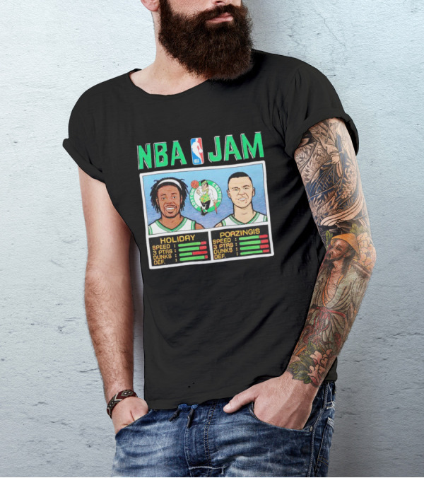 NBA Jam Celtics Holiday Porzingis Stats T-Shirt