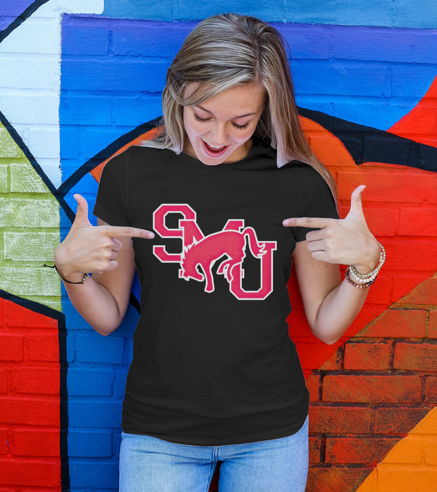 SMU Mustangs Red Logo With Jumping Mustang T-Shirt