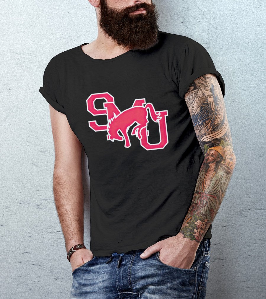 SMU Mustangs Red Logo With Jumping Mustang T-Shirt
