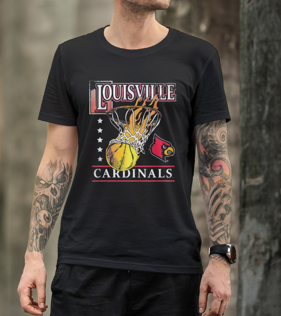 Louisville Cardinals Flaming Basketball Hoop T-Shirt