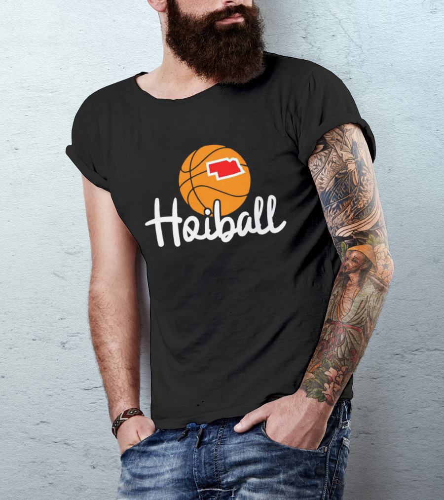 Nebraska Hoiball Basketball Icon With State Outline T-Shirt