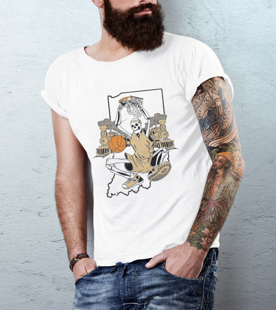 Purdue Boilermakers Basketball Skeleton Dunking Locomotive Indiana T-Shirt