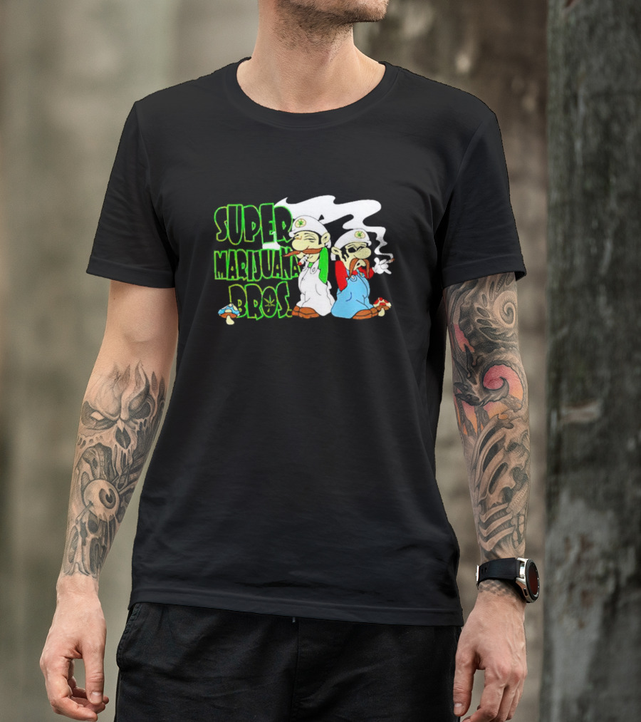 Super Marijuana Bros Weed Parody With Smoking Characters And Mushrooms T-Shirt