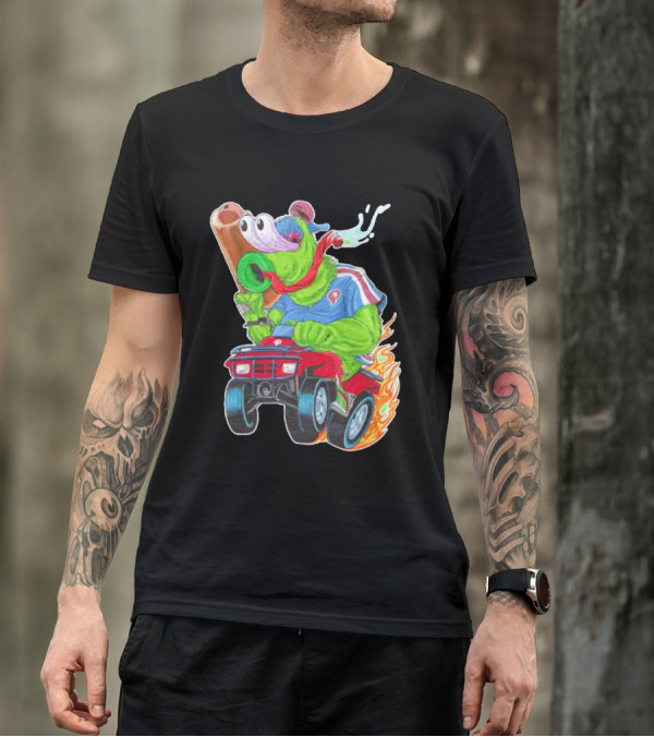 Phillie Phanatic Philadelphia Phillies Pheast Mode Mascot With Cannon Riding ATV T-Shirt