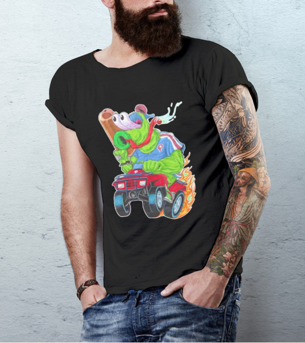 Phillie Phanatic Philadelphia Phillies Pheast Mode Mascot With Cannon Riding ATV T-Shirt