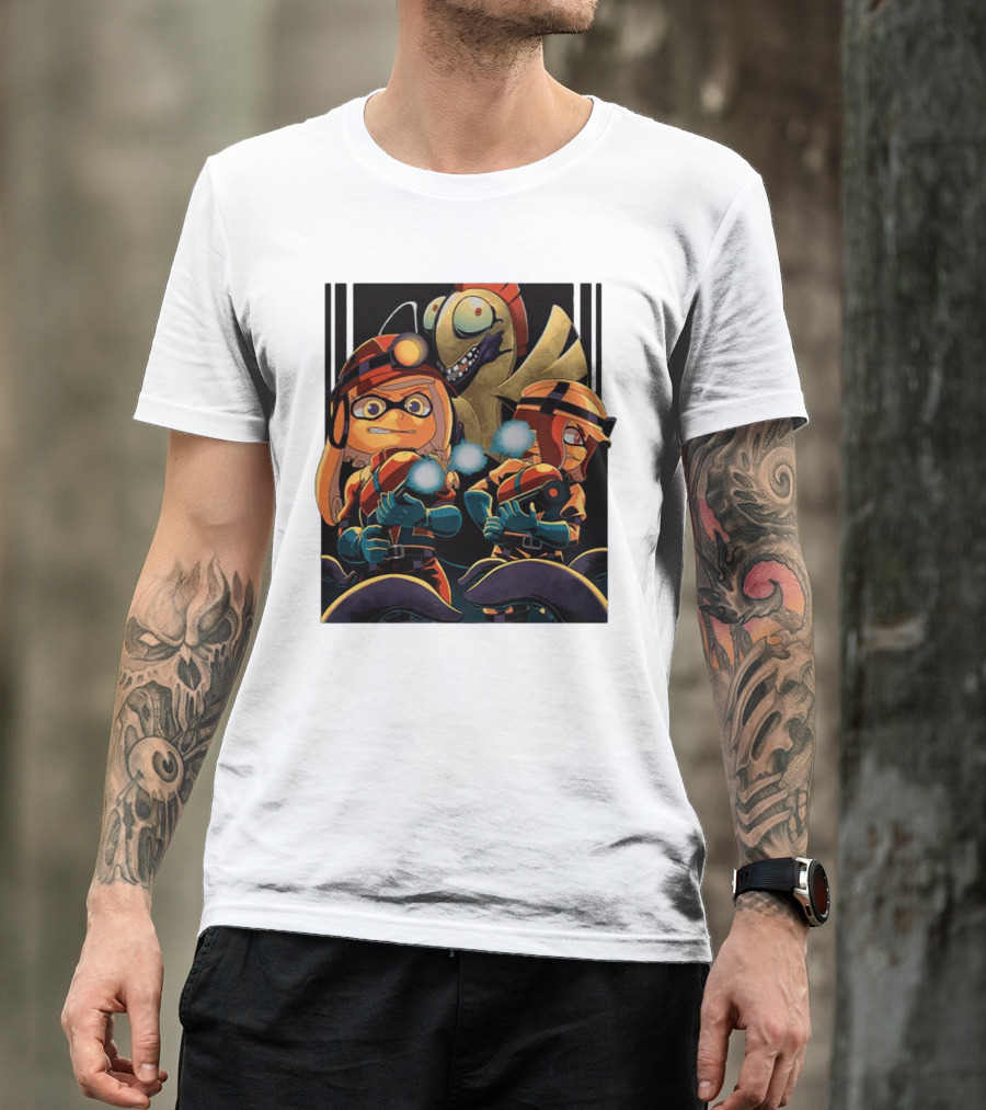 Splatoon Contra Splatra Featuring Animated Inkling Characters With Blasters T-Shirt