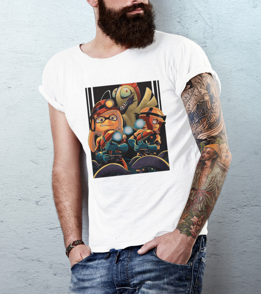 Splatoon Contra Splatra Featuring Animated Inkling Characters With Blasters T-Shirt