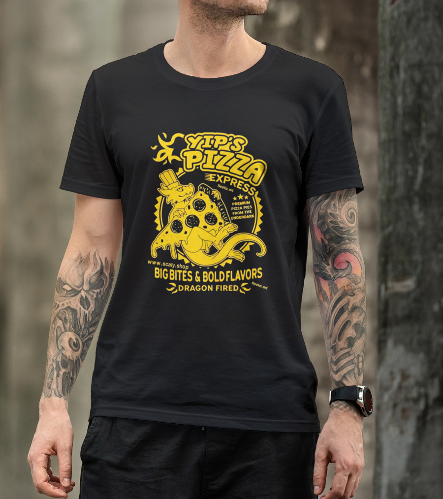 Yip's Pizza Express Dragon Fired Big Bites And Bold Flavors Premium Pizza Pies From The Underdark T-Shirt