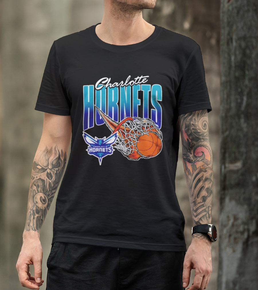 Charlotte Hornets Basketball Fire And Net T-Shirt
