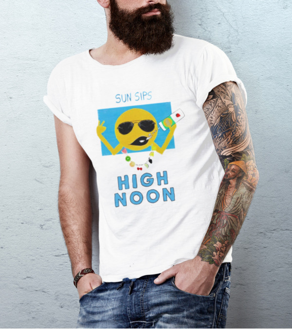 Sun Sips High Noon Emoji With Sunflower Style Glasses And Drink T-Shirt