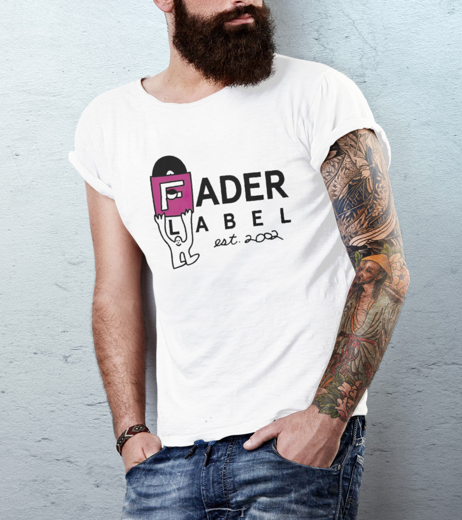 Fader Label Est 2002 Vinyl Record Icon With Pink Block F And Cartoon Character T-Shirt