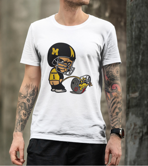 Michigan Wolverines M Football Player Pissing On Ohio State Helmet With O T-Shirt
