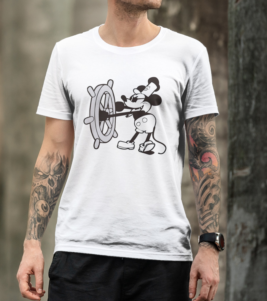 Steamboat Willie Mickey Mouse Pirate Steering Wheel T-Shirt