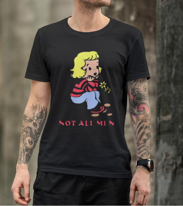 Not All Men But Somehow Always A Man Cartoon Character Sitting On Steps With Flowers T-Shirt