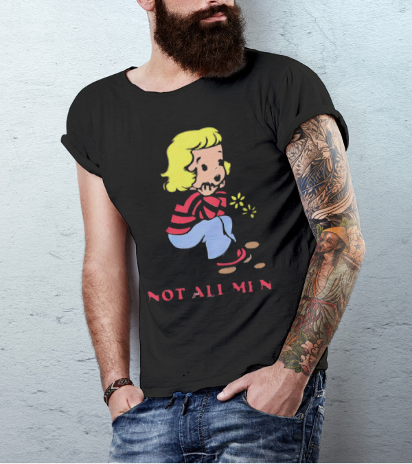 Not All Men But Somehow Always A Man Cartoon Character Sitting On Steps With Flowers T-Shirt