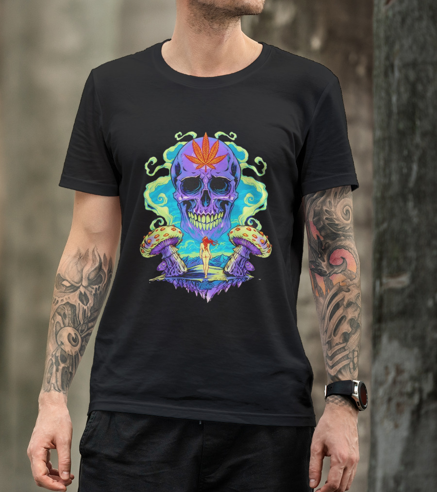 Skull Ethereal Euphoria Psychedelic Mushroom Fantasy T-Shirt