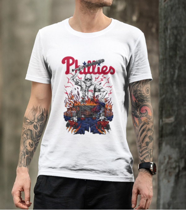 Phillies Ring The Bell Skeleton Flames T-Shirt