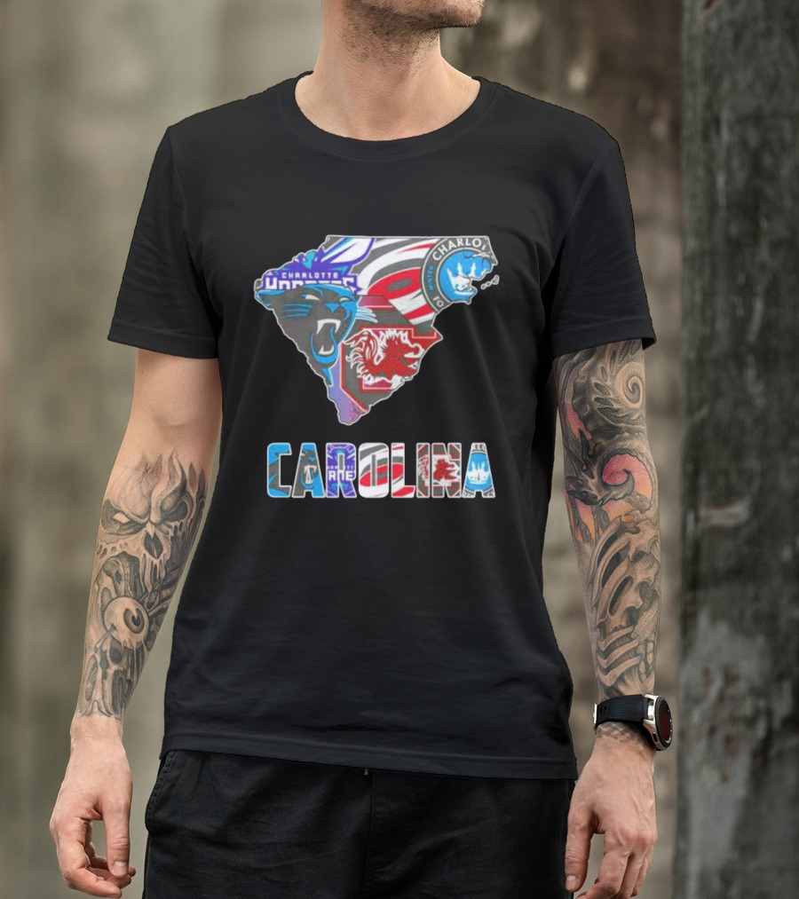 Carolina Panthers Hurricanes Gamecocks Charlotte Hornets FC Map T-Shirt