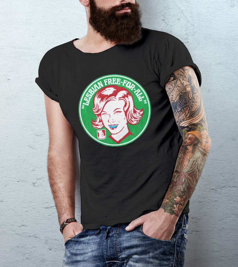 LESBIAN FREE-FOR-ALL Retro Style Winking Woman In Green Circle T-Shirt