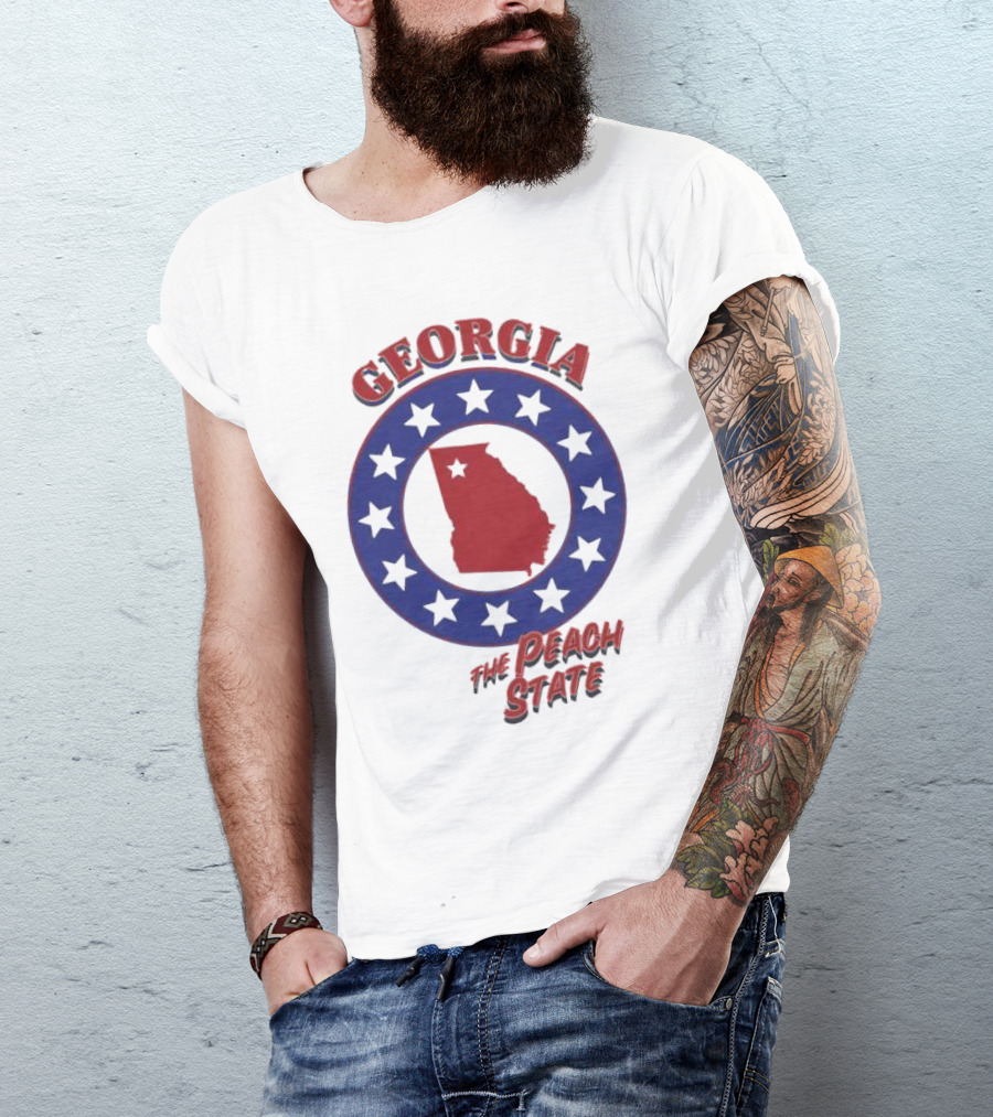 Georgia The Peach State Red And Blue Star Circle T-Shirt