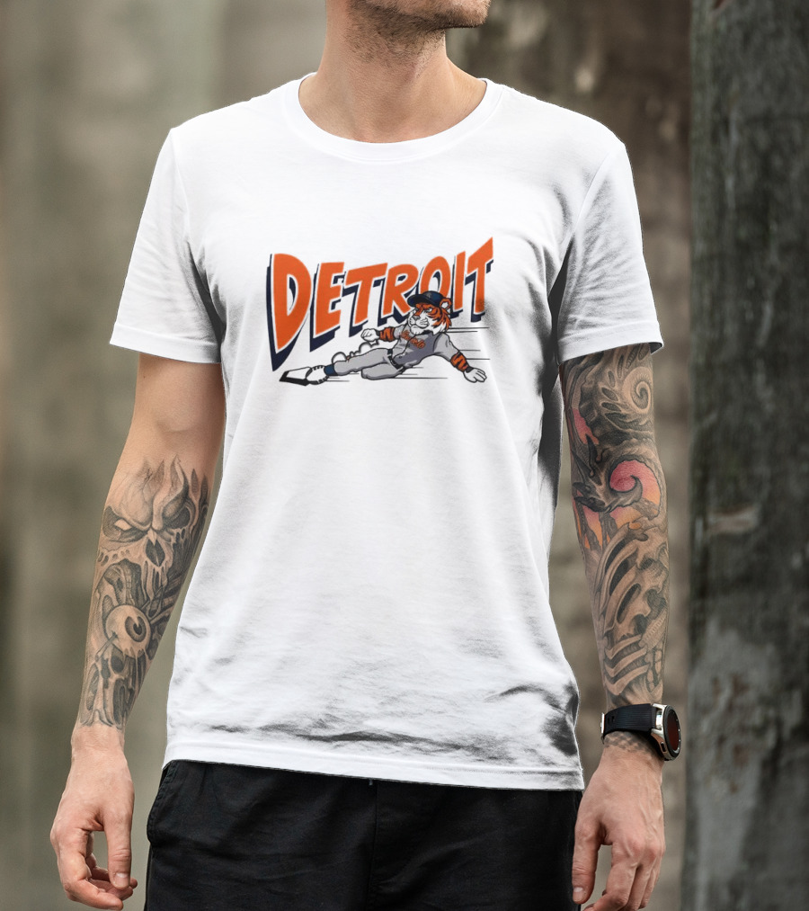Detroit Sliding Tiger Baseball Player T-Shirt