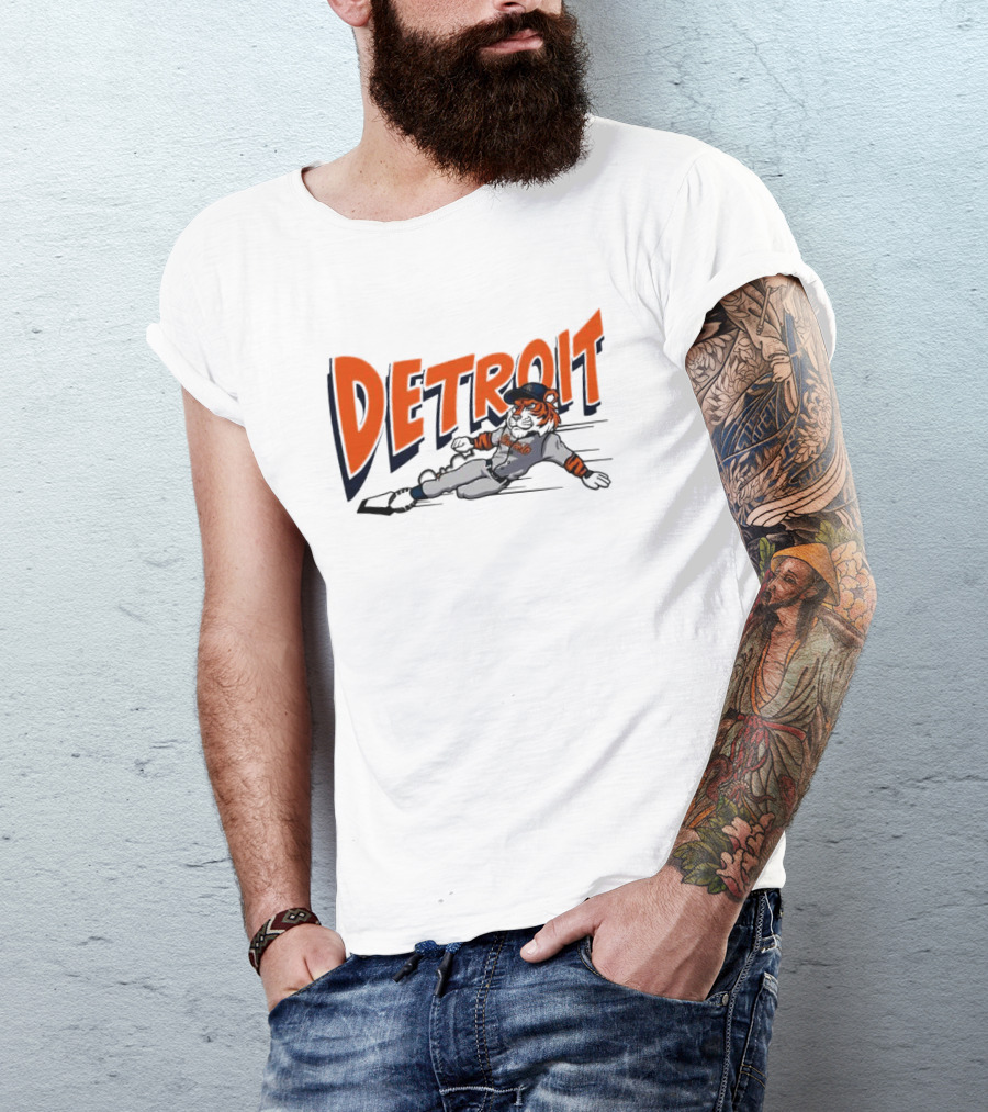 Detroit Sliding Tiger Baseball Player T-Shirt