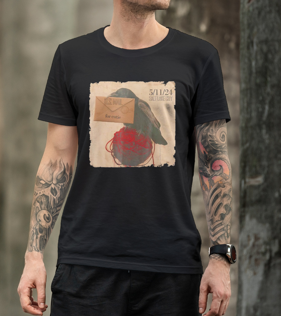 US Mail For Cutie 5/11/24 Salt Lake City Raven With Envelope And Red String T-Shirt