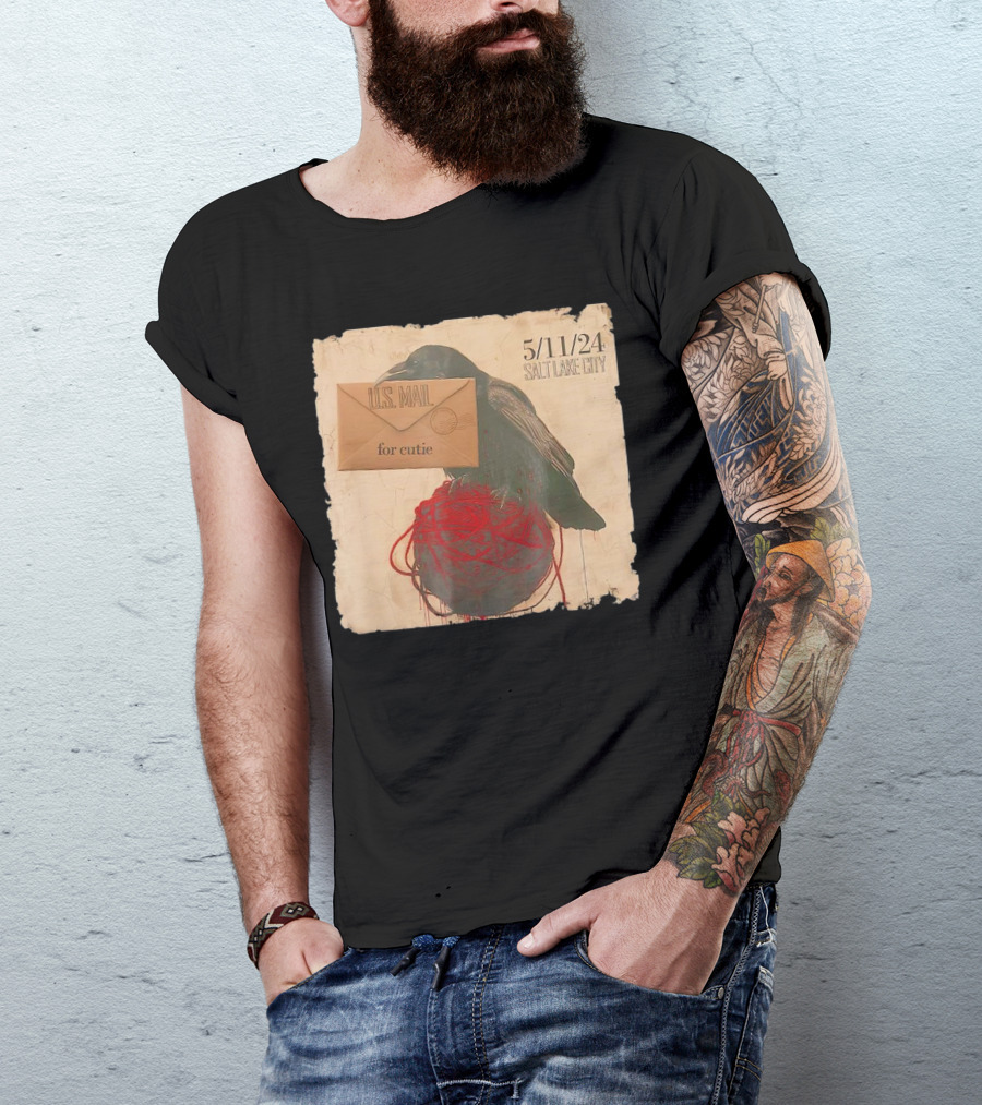US Mail For Cutie 5/11/24 Salt Lake City Raven With Envelope And Red String T-Shirt