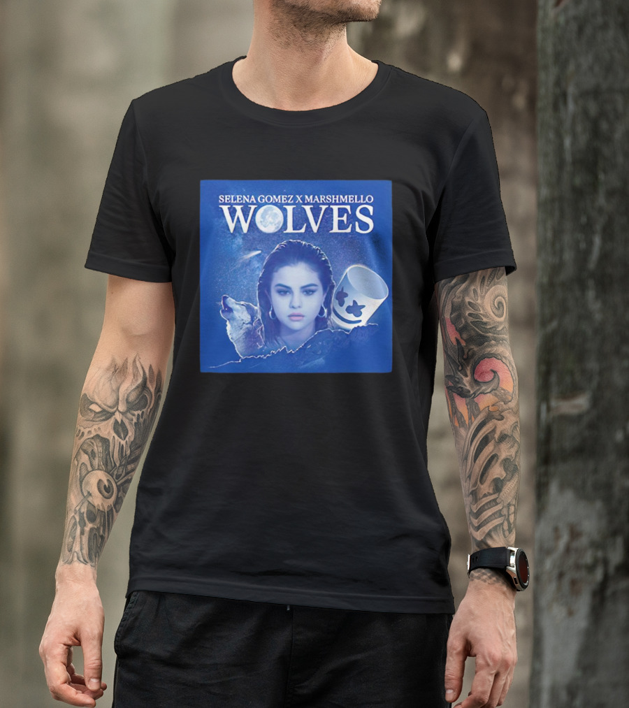 SELENA GOMEZ X MARSHMELLO WOLVES MOON WOLF FACE T-Shirt