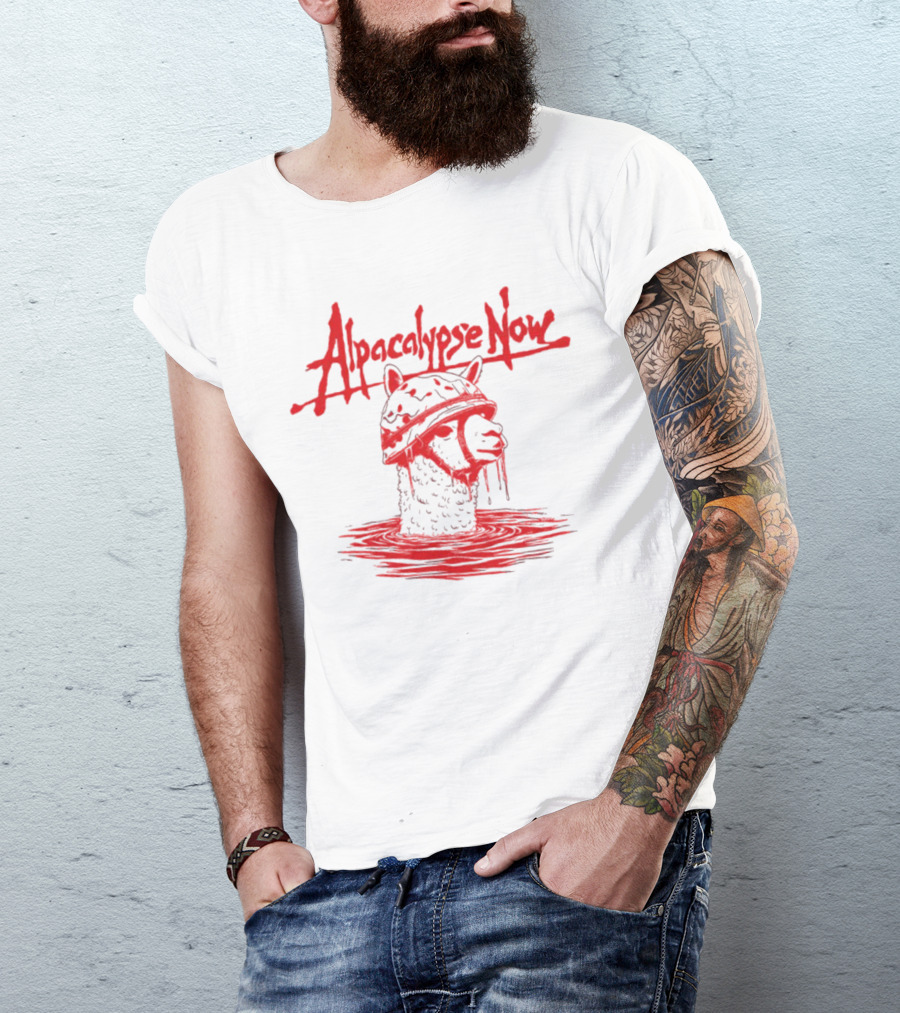 Alpacalypse Now Llama With Military Helmet Emerging From Water T-Shirt